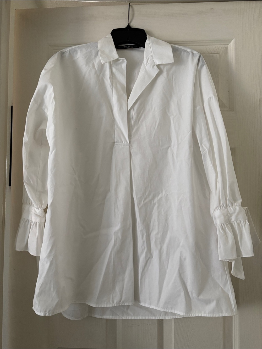 White V-Neck Poplin Tunic Blouse